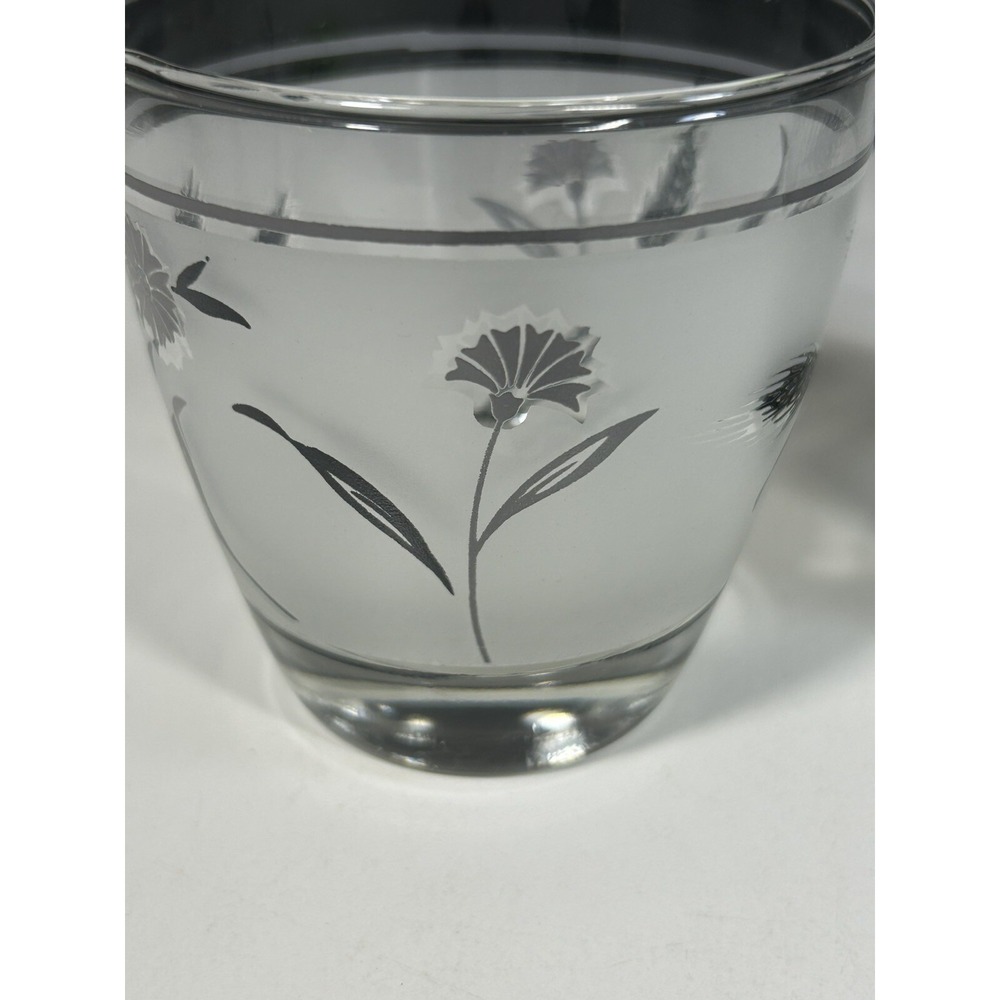Set Of 3 Libbey Glasses Frosted Silver Leaf Old Fashioned Low Ball Vintage Glass - Picture 2 of 9